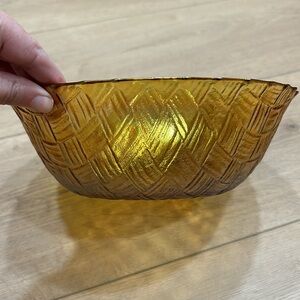 Vintage Marigold Carnival Glass Indiana Weavetex Basket Weave Bowl